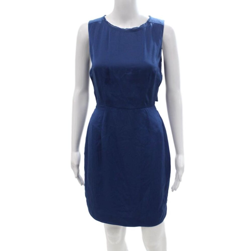 O'2nd Womens Sheath Dress Blue Silk Sleeveless Petite Knee Length Size 2